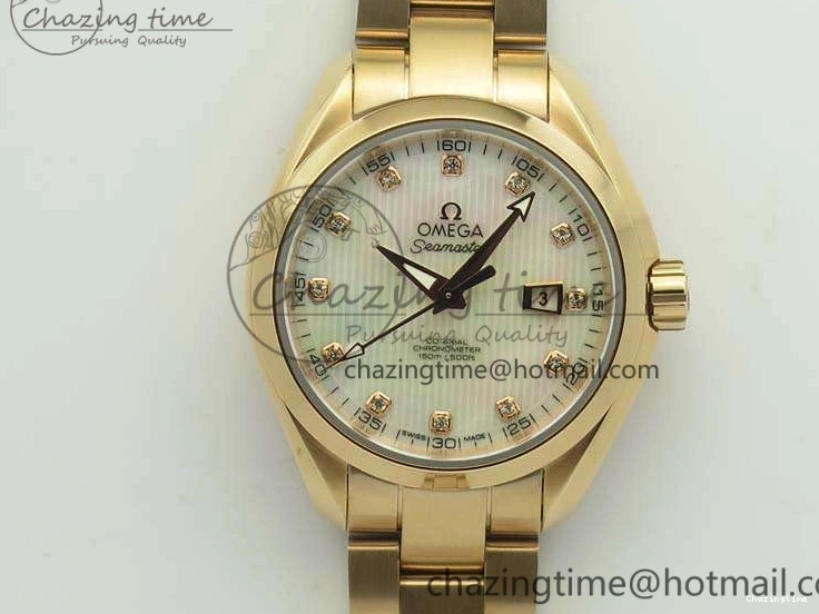 0317 Timeless Aqua Terra Ladies 35mm RG V6F Best Edition White MOP Dial On RG Bracelet A 8102